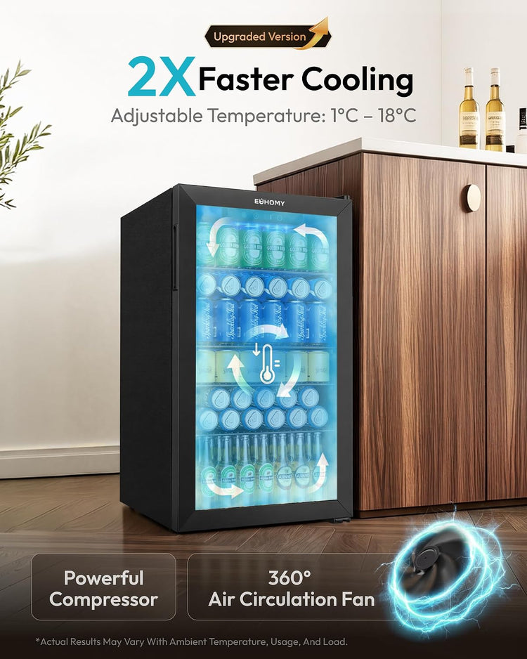 EUHOMY JC-90VEL-F 93L Freestanding Beverage Refrigerator Glass Door Black