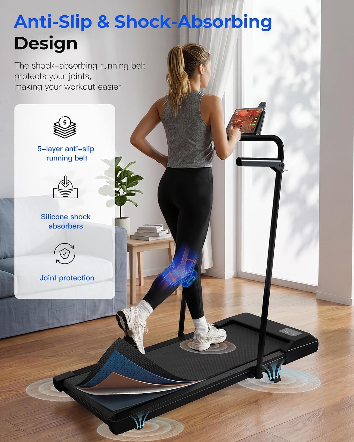 2.5HP Foldable Walking Pad Treadmill with 7% Incline, Handrail & App Control