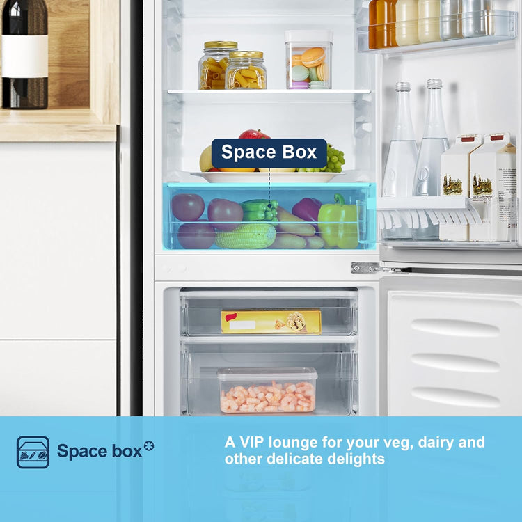Fridgemaster 50cm Slim Fridge Freezer MC50175A – Fits Narrow Kitchens, 175L 60/40, Quiet 39dB, Reversible Door, White