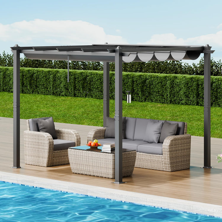VEVOR 10'x10' Outdoor Retractable Pergola with Canopy, Aluminum Pergola with Retractable Canopy, Modern Style, Sun Shade for Patios, Gardens, Decks