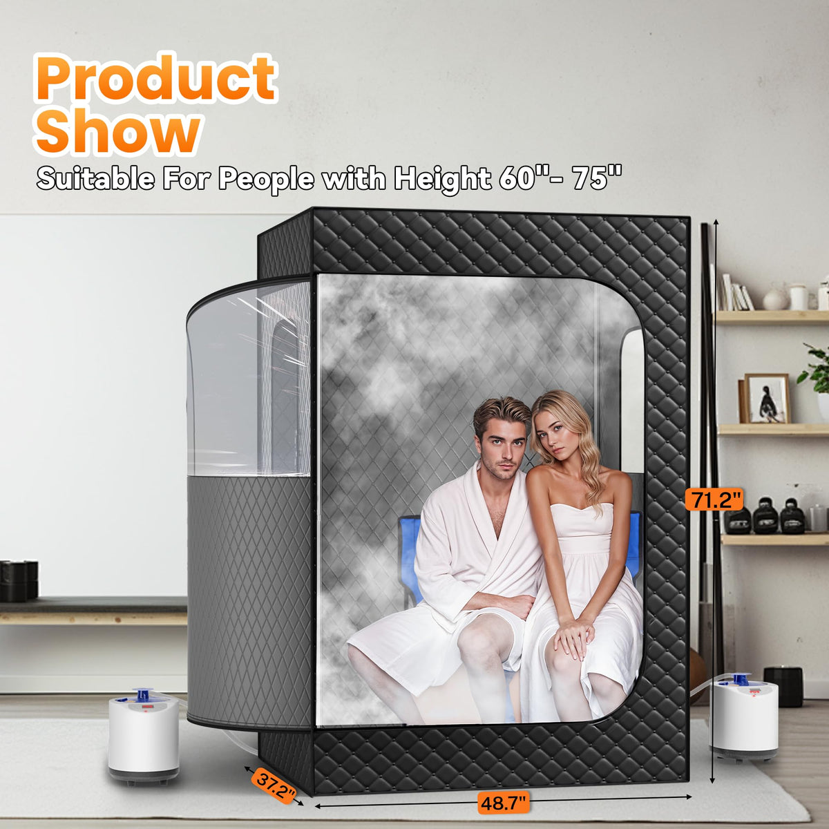 Manastin 2 Person Portable Steam Sauna Tent for Home, Black Rectangular Sauna, 9 Levels of Heat with Remote Control