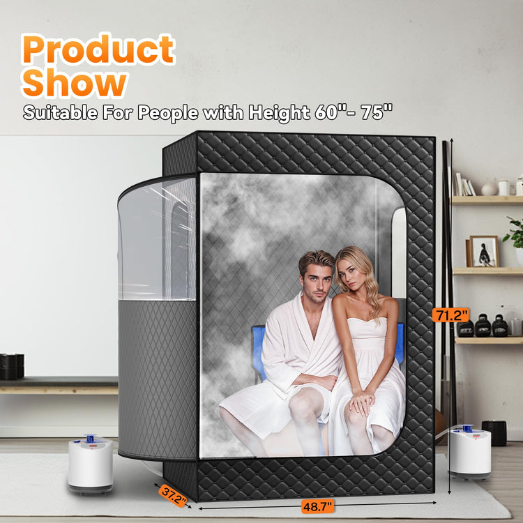 Manastin 2 Person Portable Steam Sauna Tent for Home, Black Rectangular Sauna, 9 Levels of Heat with Remote Control