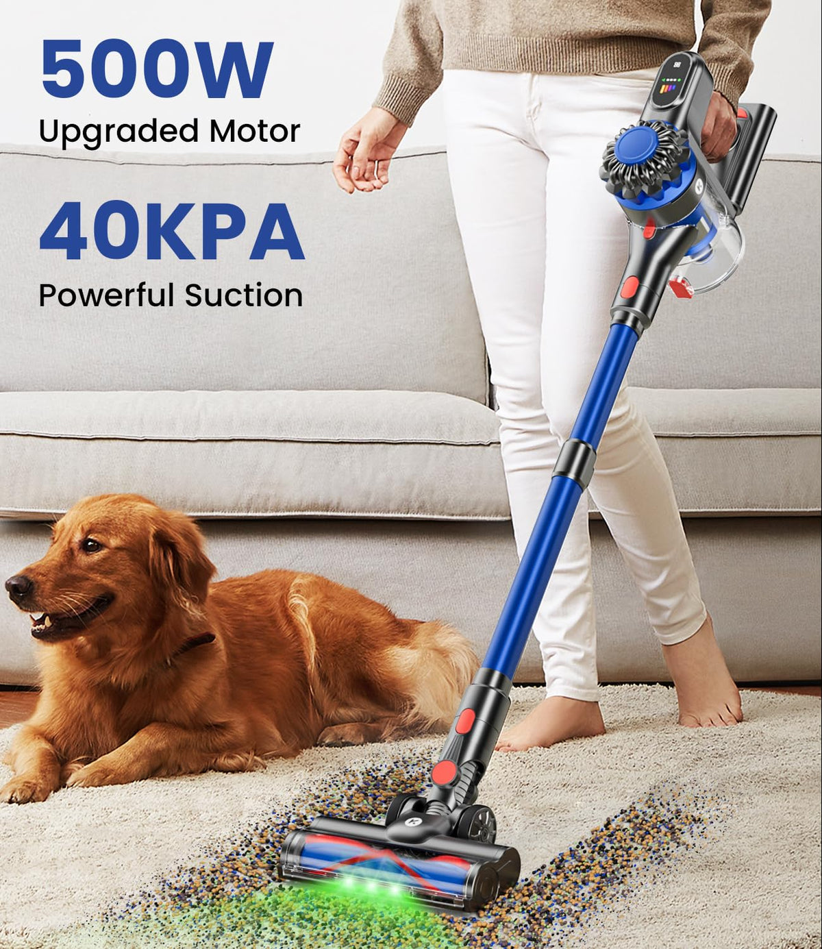 KARDV Cordless Vacuum Cleaner, 500W/40Kpa Vacuum Cleaners for Home, 60Mins Stick Vacuum with LED Display, Anti-Tangle Wireless Vacuum, 8 in 1 Lightweight Vacuum for Hard Floors Carpet Pet Hair