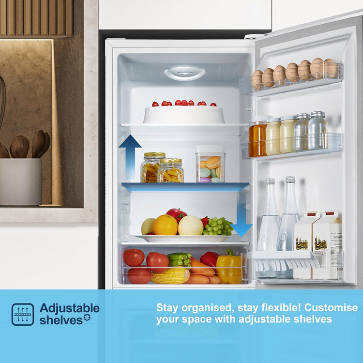 Fridgemaster 50cm Slim Fridge Freezer MC50175A – Fits Narrow Kitchens, 175L 60/40, Quiet 39dB, Reversible Door, White