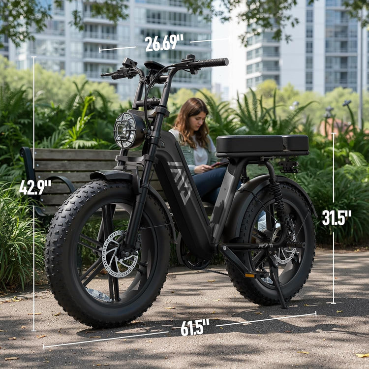 Step-Through Electric Bike with Fat Tyres, 48V 15Ah Removable Battery, 1500W Peak Motor, Full Suspension