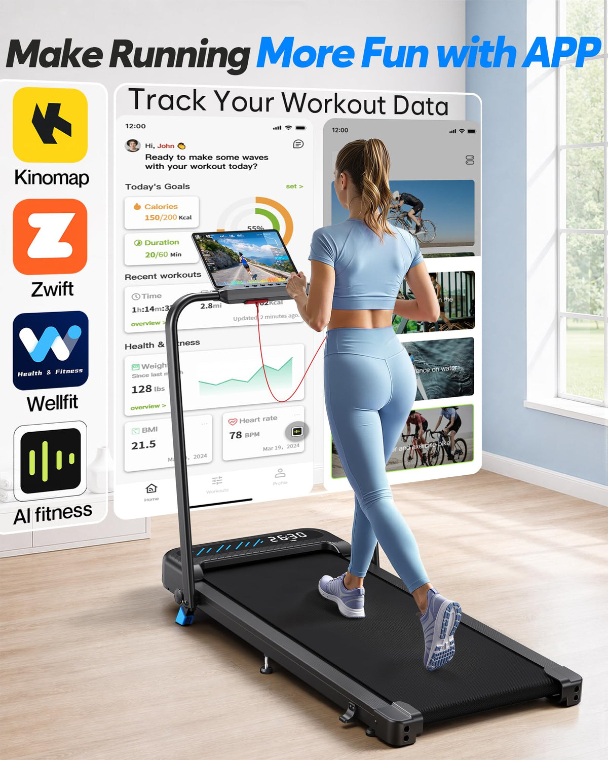 6-in-1 Foldable Treadmill with 10% Incline and Walking Pad Mode