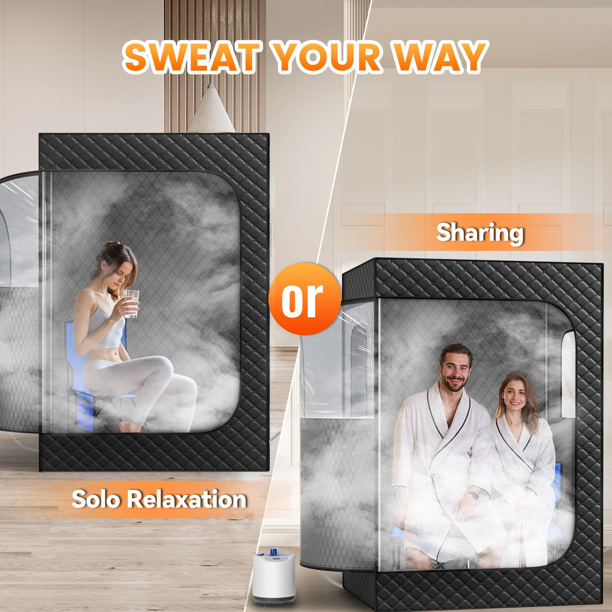 Manastin 2 Person Portable Steam Sauna Tent for Home, Black Rectangular Sauna, 9 Levels of Heat with Remote Control