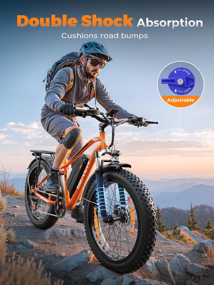 26" Electric Fat Tyre Mountain Bike 250W 48V 18Ah 7-Speed with Rear Rack