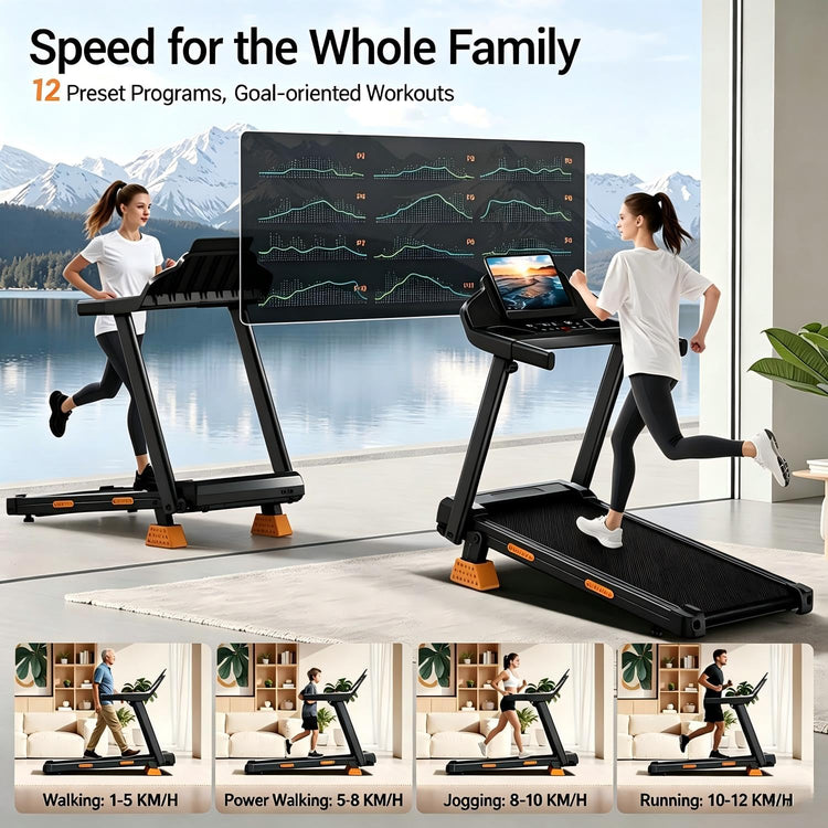 Foldable Treadmill with 15% Incline and 12 km/h Maximum Speed