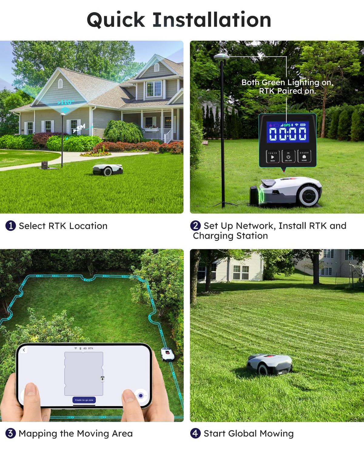 ANTHBOT Robot Lawnmower NO Wire - 600m2, Full Band RTK+4-Eye Vision Robotic Lawn Mower, Automatic Mapping, 30 Multi-zone Management, Accurate