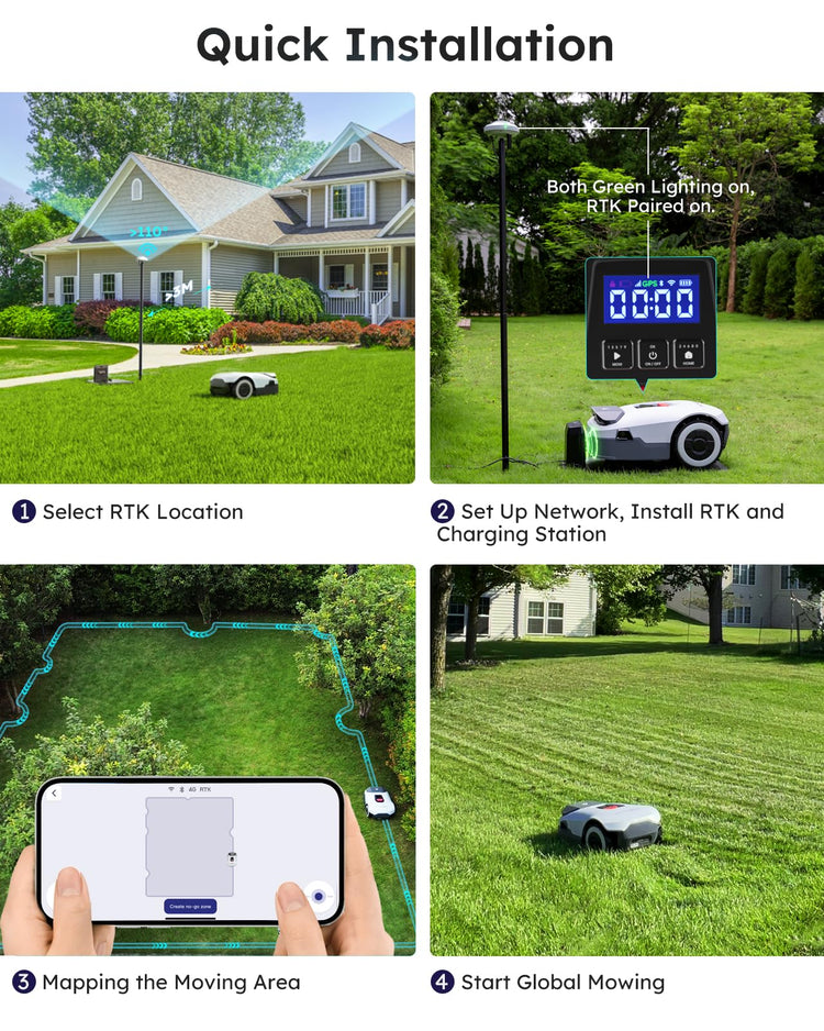 ANTHBOT Robot Lawnmower NO Wire - 600m2, Full Band RTK+4-Eye Vision Robotic Lawn Mower, Automatic Mapping, 30 Multi-zone Management, Accurate