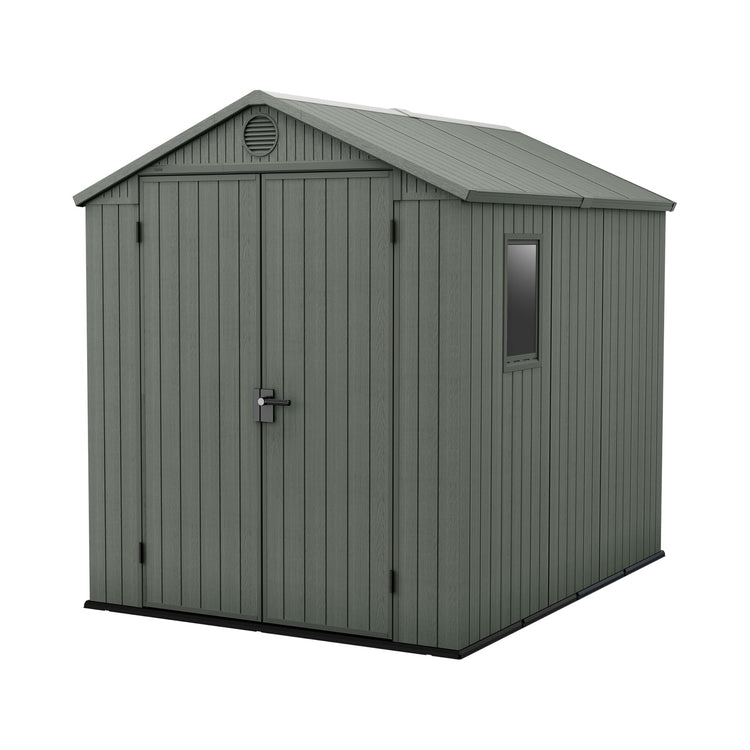 6 x 8 ft Outdoor Resin Garden Shed, Wood-Look Waterproof Storage Shed with Double Lockable Doors for Tools & Bikes