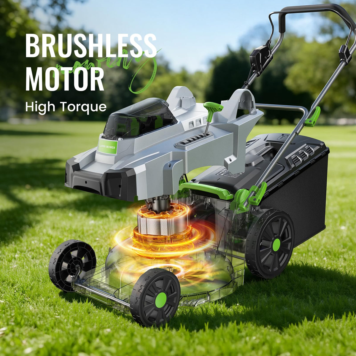 40V Brushless Cordless Lawn Mower with 42cm Cutting Width, 2 Batteries & Charger