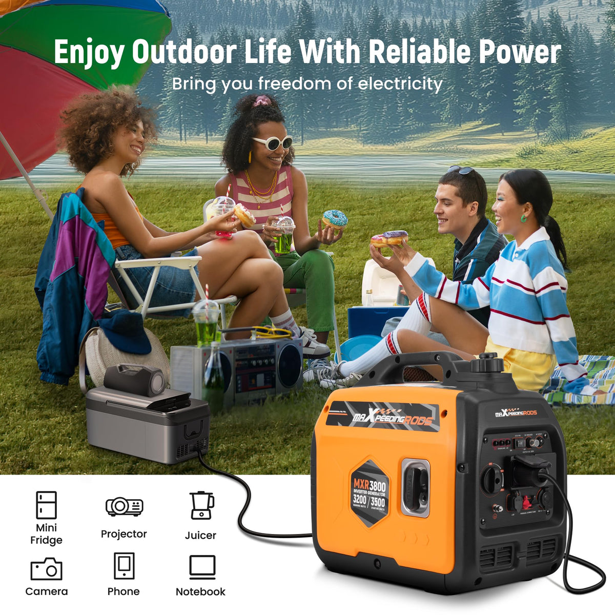maXpeedingrods 3500W Portable Inverter Generator Petrol Silent for Camping