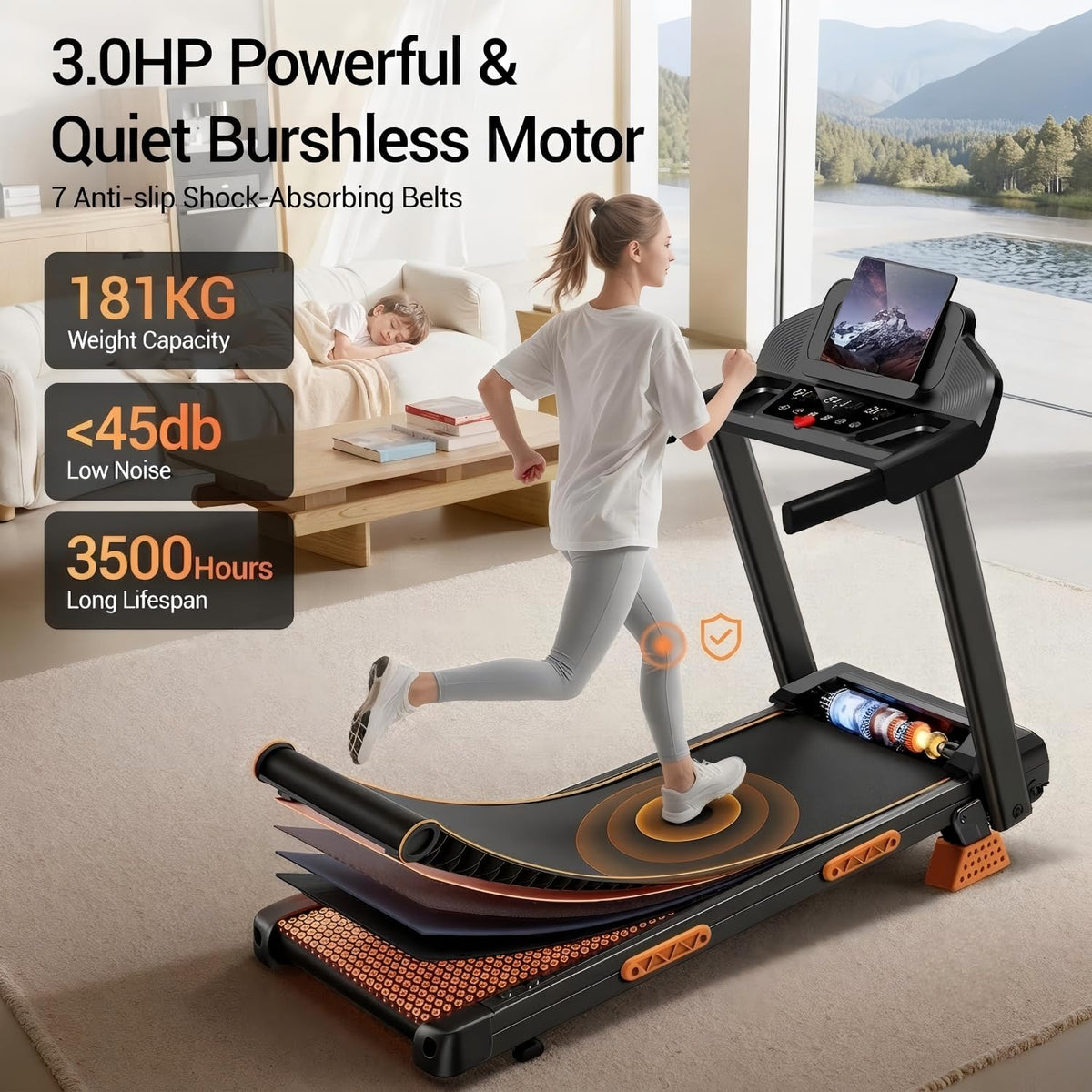 Foldable Treadmill with 15% Incline and 12 km/h Maximum Speed