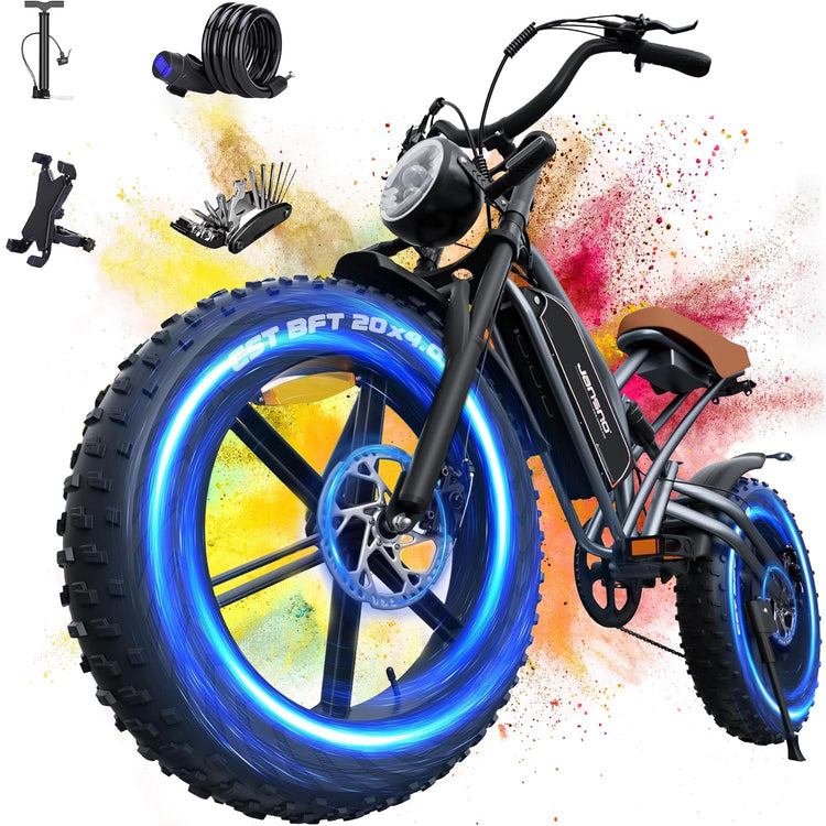48V 17Ah Fat Tyre E-Bike for Adults, 250W Brushless Motor, Removable Battery, Full Suspension & 7-Speed