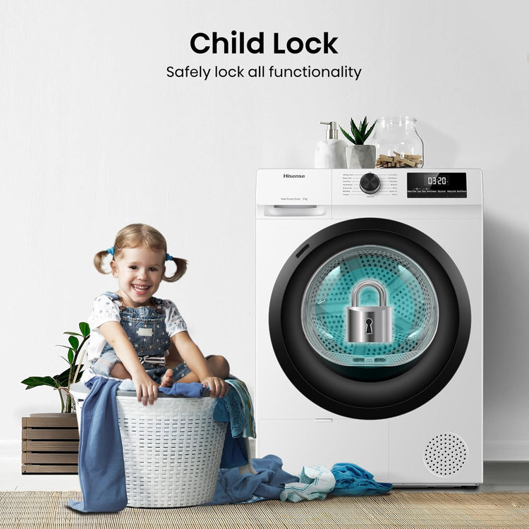 Hisense DH1Q802BW2 60cm Freestanding 8 KG Heatpump Front Load Tumble Dryer, 16 Programmes, Auto Dry, Steam Refresh, Allergy Care - White