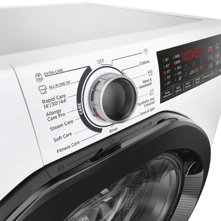 Freestanding Front Load Washing Machine – 9kg, 1400 RPM, 60 Programs, WiFi Connected, Inverter Motor, White/Black Door, Energy Class A