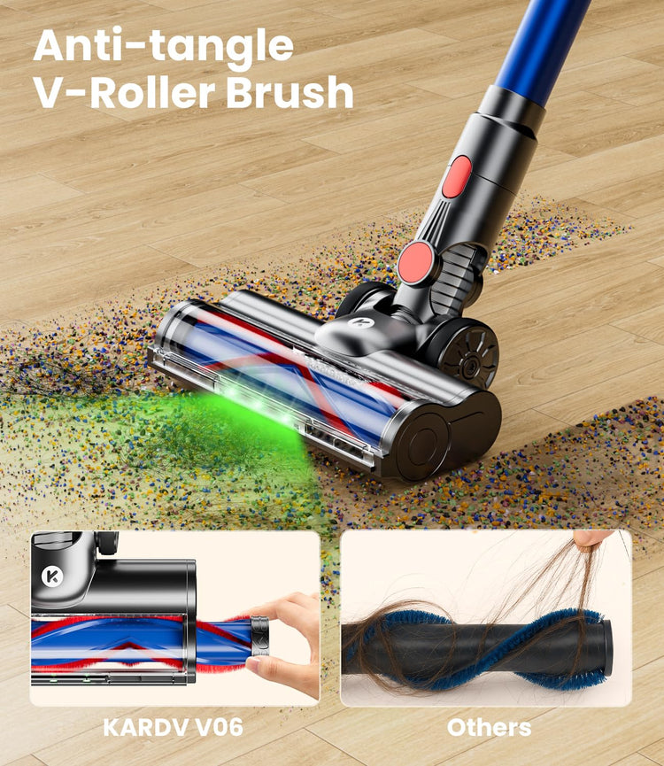 KARDV Cordless Vacuum Cleaner, 500W/40Kpa Vacuum Cleaners for Home, 60Mins Stick Vacuum with LED Display, Anti-Tangle Wireless Vacuum, 8 in 1 Lightweight Vacuum for Hard Floors Carpet Pet Hair