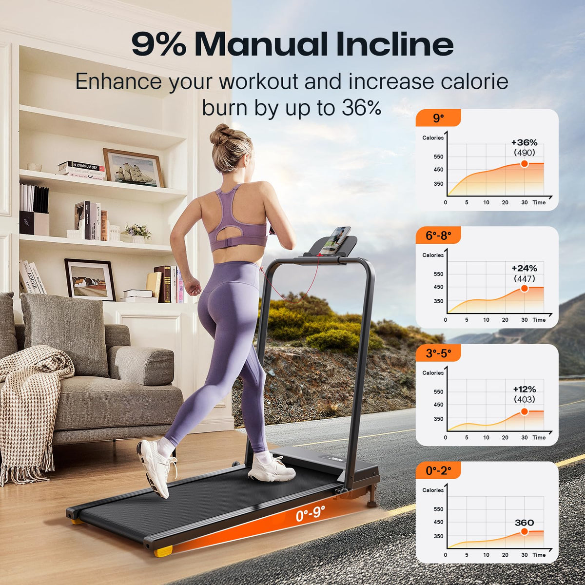 2-in-1 Foldable Treadmill with 9% Incline and Walking Pad Mode
