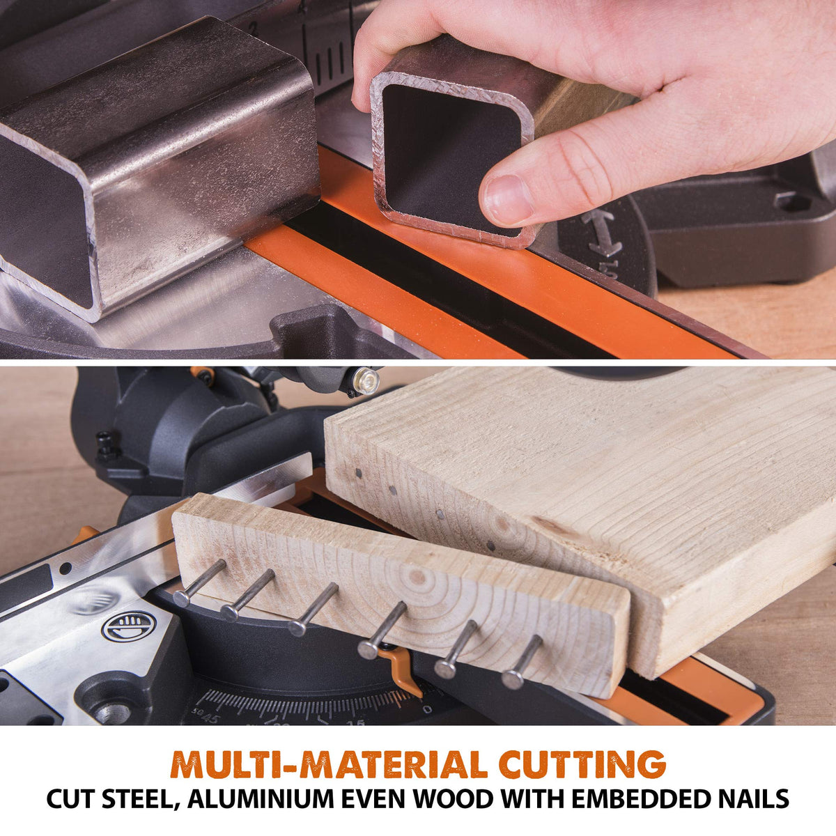 1500W 210mm Sliding Mitre Saw with Multi-Material Blade, Laser Guide & 230mm Slide