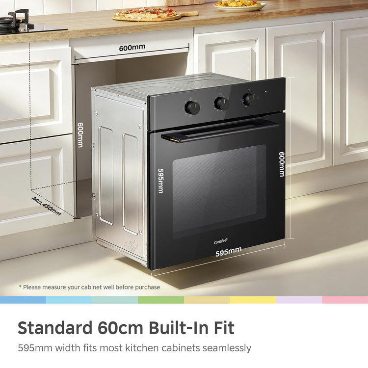 60L Built-In Electric Fan Oven with Air Fry, 8 Cooking Functions & Steam Cleaning - Black