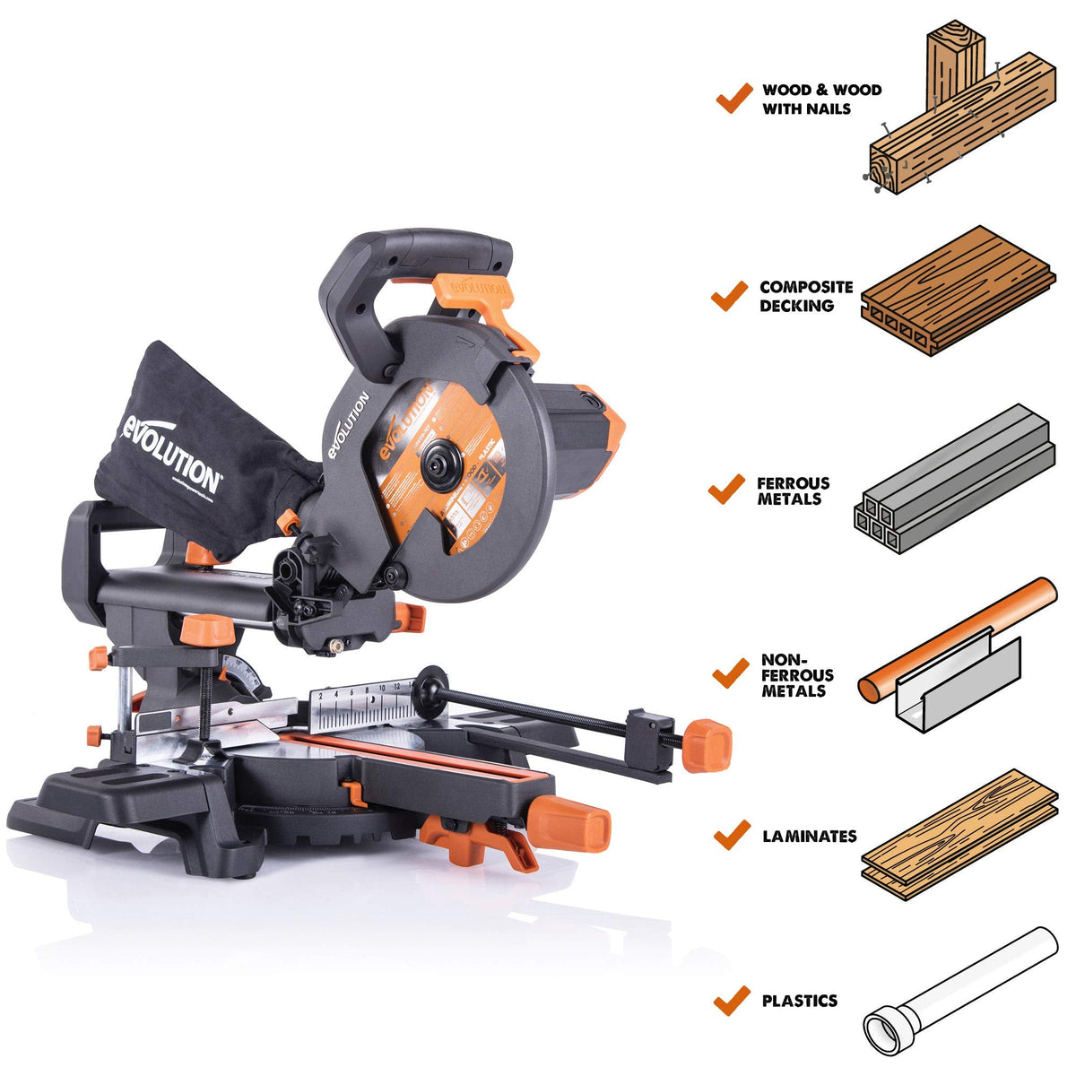 1500W 210mm Sliding Mitre Saw with Multi-Material Blade, Laser Guide & 230mm Slide