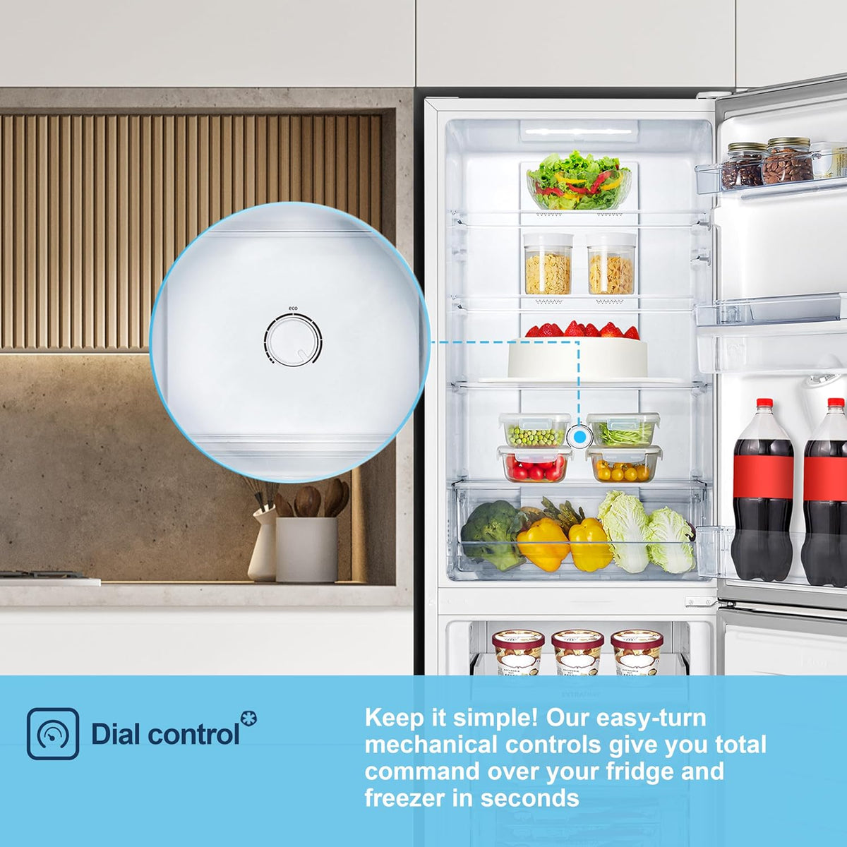 Freestanding Frost Free Fridge Freezer with Water Dispenser 256L White