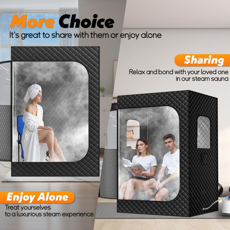 2-Person Portable Steam Sauna Tent for Home & Indoor Use - Full-Body Spa & Recovery with 9-Level Steam Control, 2 Oversized Steamers, Remote