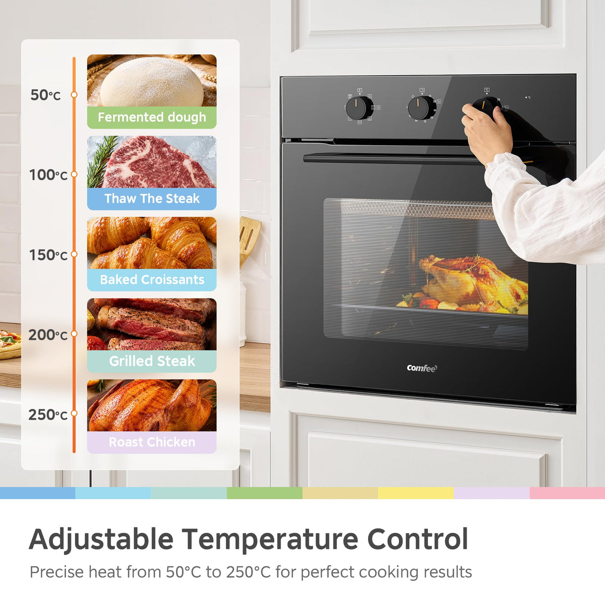 60L Built-In Electric Fan Oven with Air Fry, 8 Cooking Functions & Steam Cleaning - Black