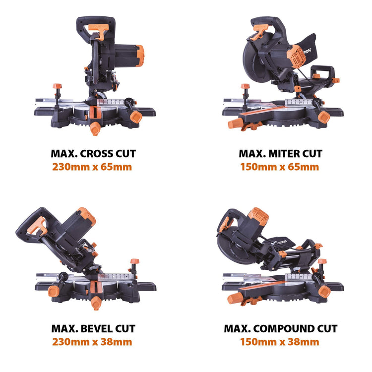 1500W 210mm Sliding Mitre Saw with Multi-Material Blade, Laser Guide & 230mm Slide