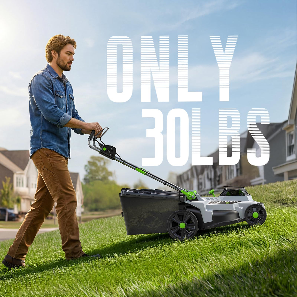 40V Brushless Cordless Lawn Mower with 42cm Cutting Width, 2 Batteries & Charger