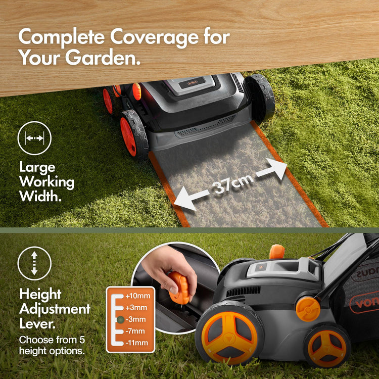 1600W Electric Lawn Scarifier & Aerator with 37cm Working Width & 45L Collection Box