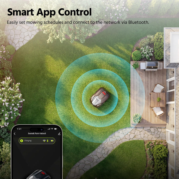 SUNTEK Robot Lawn Mower without Boundary, AI Pure Vision Robotic Mower with Auto Mapping, Slope up to 35°, IPX5 Waterproof Rating, Automatic Mapping