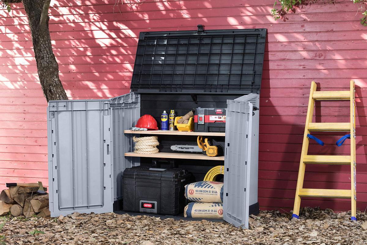 Keter Store It Out Nova Outdoor Garden Storage Shed, Light Grey with Dark Grey Lid, Weatherproof