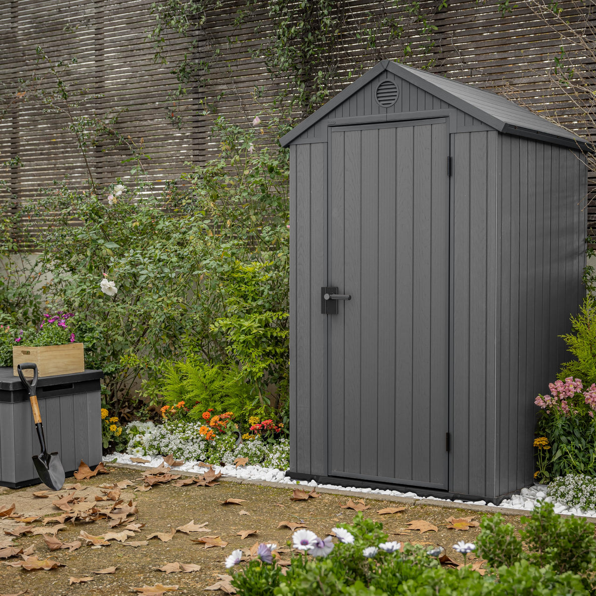 4x4 Wood-Effect Resin Garden Storage Shed with Floor, Window & Ventilation