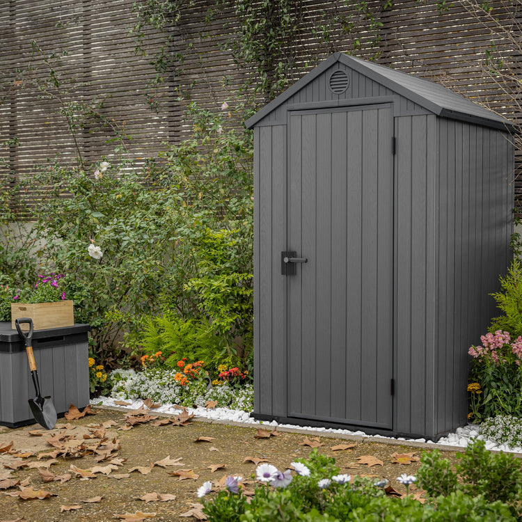4x4 Wood-Effect Resin Garden Storage Shed with Floor, Window & Ventilation