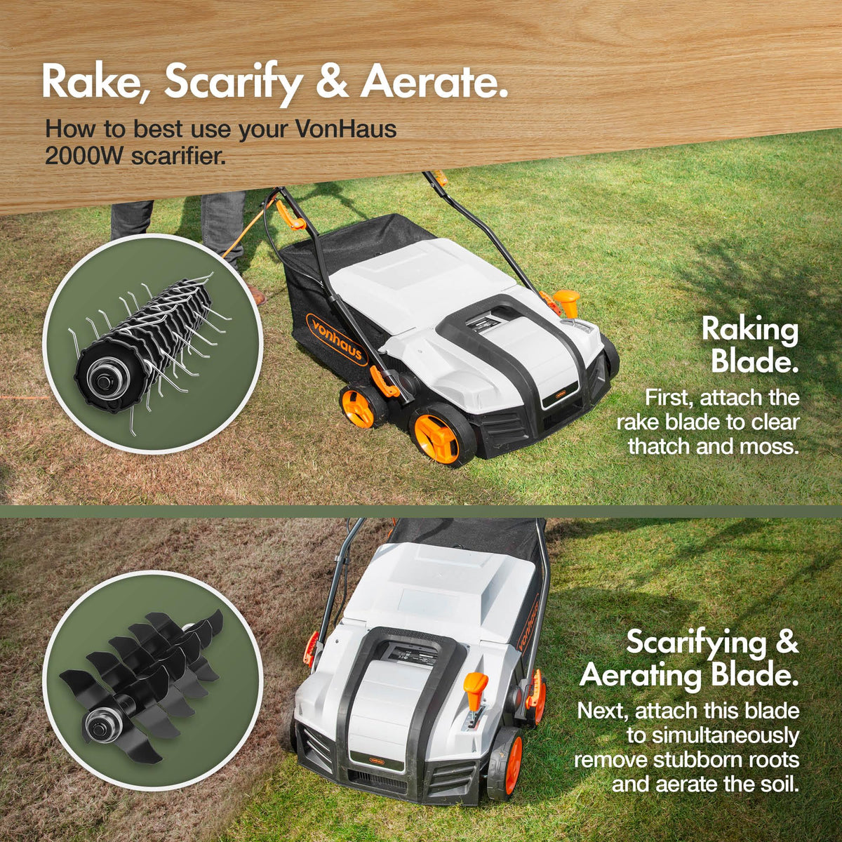 2000W Electric Lawn Scarifier & Aerator with 40cm Working Width & 55L Collection Box