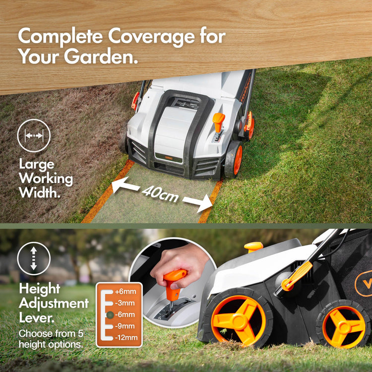 2000W Electric Lawn Scarifier & Aerator with 40cm Working Width & 55L Collection Box