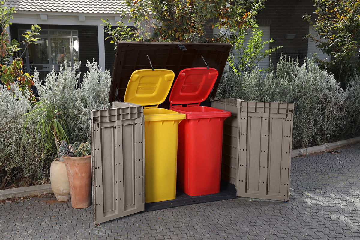1200L Outdoor Garden Storage Shed with Piston-Assisted Lid & Wide Opening Doors - Beige/Brown