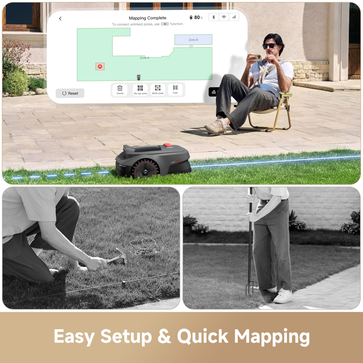 MOVA ViAX 300 Robot Lawnmower without Boundary, Recommended 300 m2, AI-Assisted Auto Mapping, U-Shape Path Planning, Dual-Vision Obstacle Avoidance
