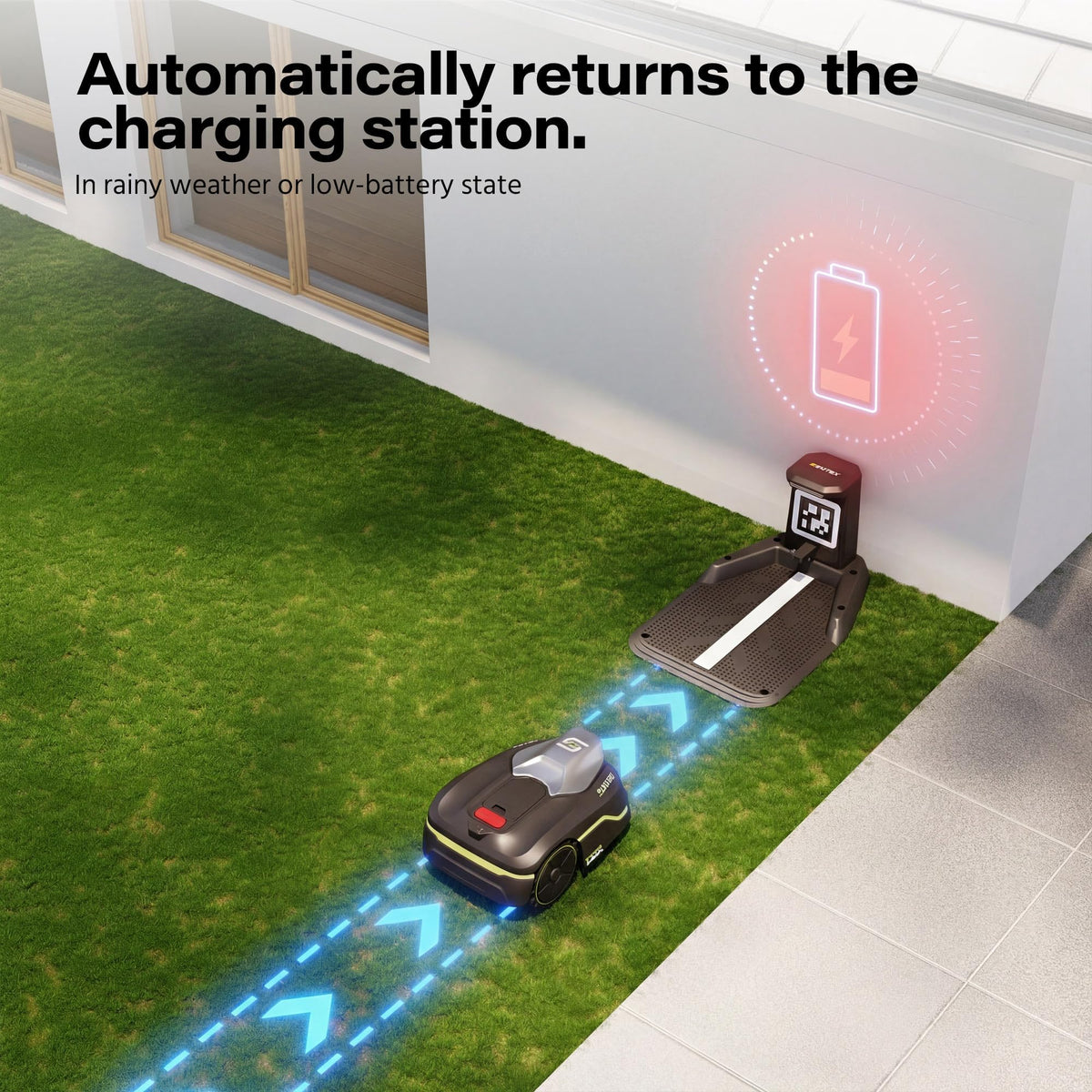 SUNTEK Robot Lawn Mower without Boundary, AI Pure Vision Robotic Mower with Auto Mapping, Slope up to 35°, IPX5 Waterproof Rating, Automatic Mapping