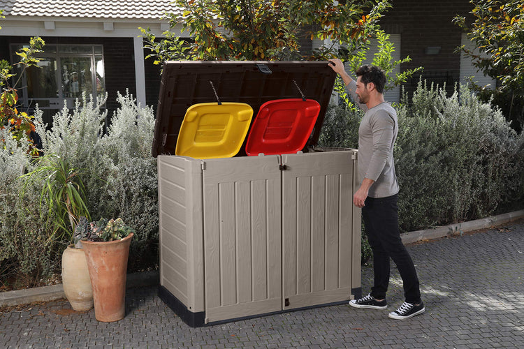1200L Outdoor Garden Storage Shed with Piston-Assisted Lid & Wide Opening Doors - Beige/Brown