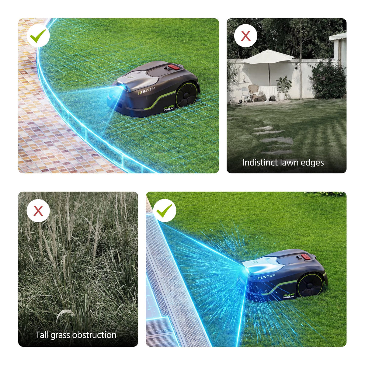 SUNTEK Robot Lawn Mower without Boundary, AI Pure Vision Robotic Mower with Auto Mapping, Slope up to 35°, IPX5 Waterproof Rating, Automatic Mapping