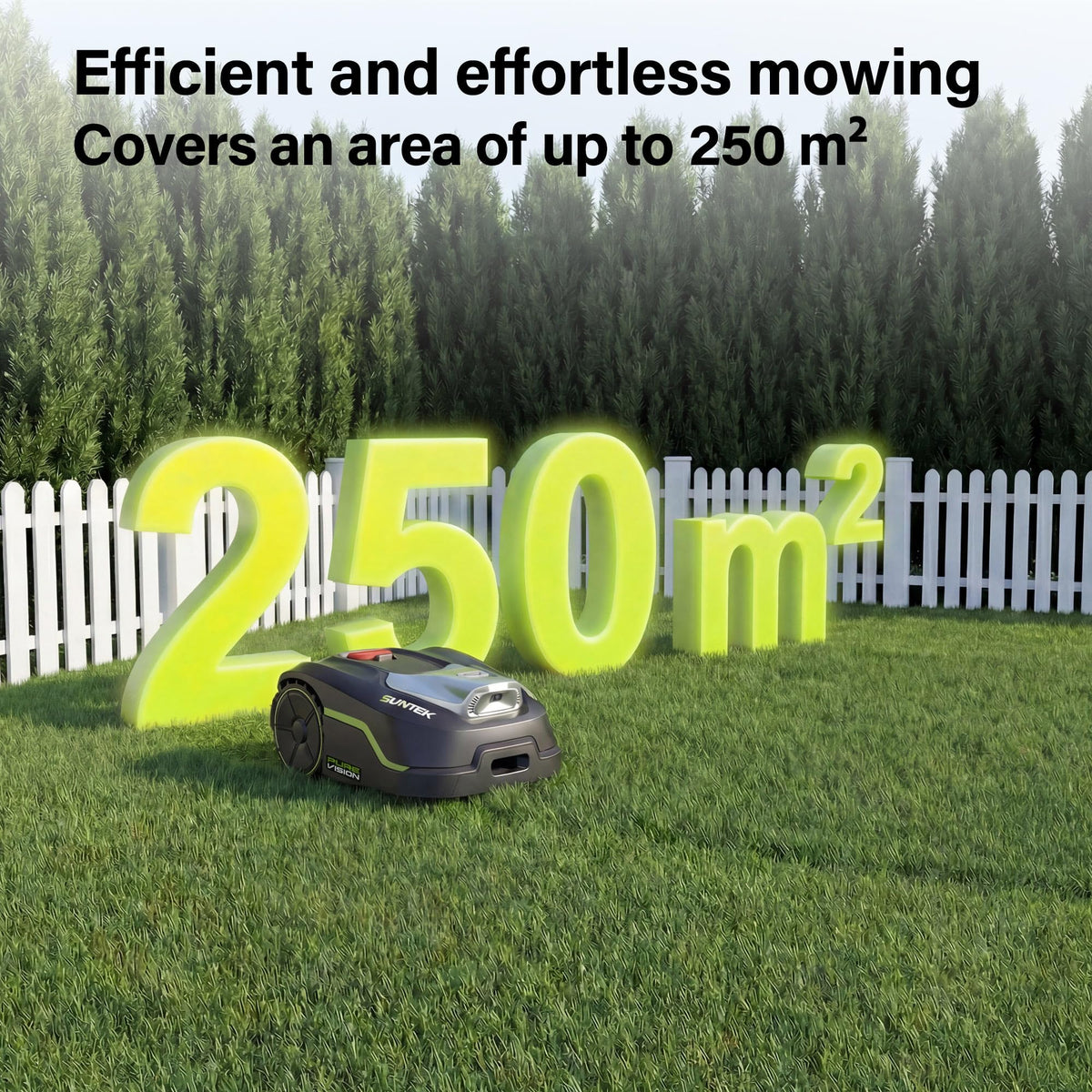 SUNTEK Robot Lawn Mower without Boundary, AI Pure Vision Robotic Mower with Auto Mapping, Slope up to 35°, IPX5 Waterproof Rating, Automatic Mapping