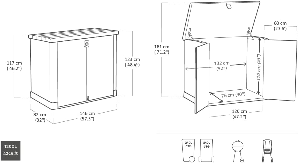 Keter Store-It-Out Pro Outdoor Garden Storage Shed, 1200L, Beige & Brown, with Piston-Assisted Lid