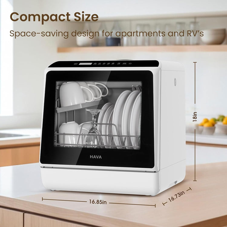 HAVA Table Top Dishwasher – Mini Countertop, Portable, 6 Programs, 5L Water Tank, No Installation Required
