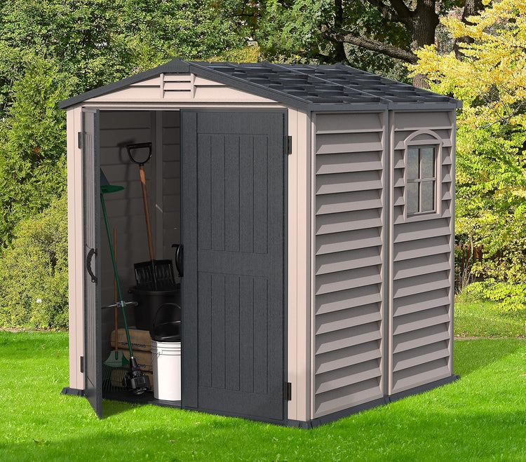 Plastic Garden Storage Shed 6 X 6 Ft Dark Grey Adobe Metal Roof