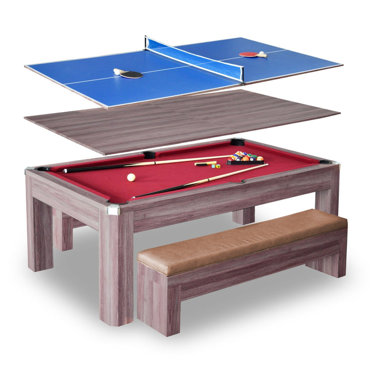 Hathaway Newport 7-ft Pool Table Combo Set with Benches - Light Oak with Red Felt BG2535P