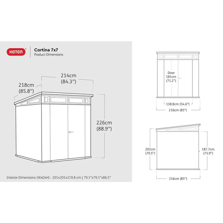 7x 7 Cortina Heavy Duty Plastic Pent Shed – Dark Grey